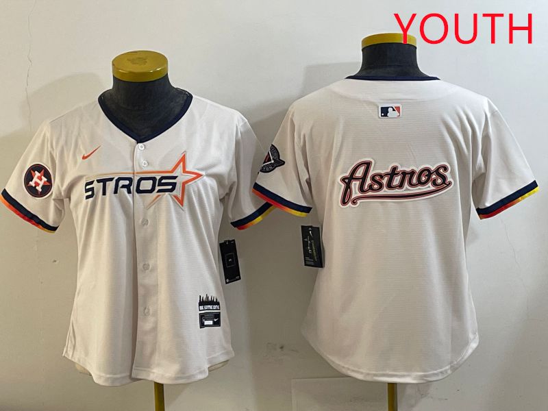 Youth Houston Astros Blank Cream Three generations Joint Name 2025 Nike MLB Jersey style 41017